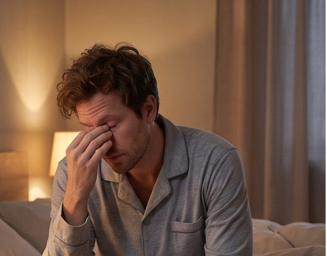 Homme réveillé la nuit, assis au bord du lit